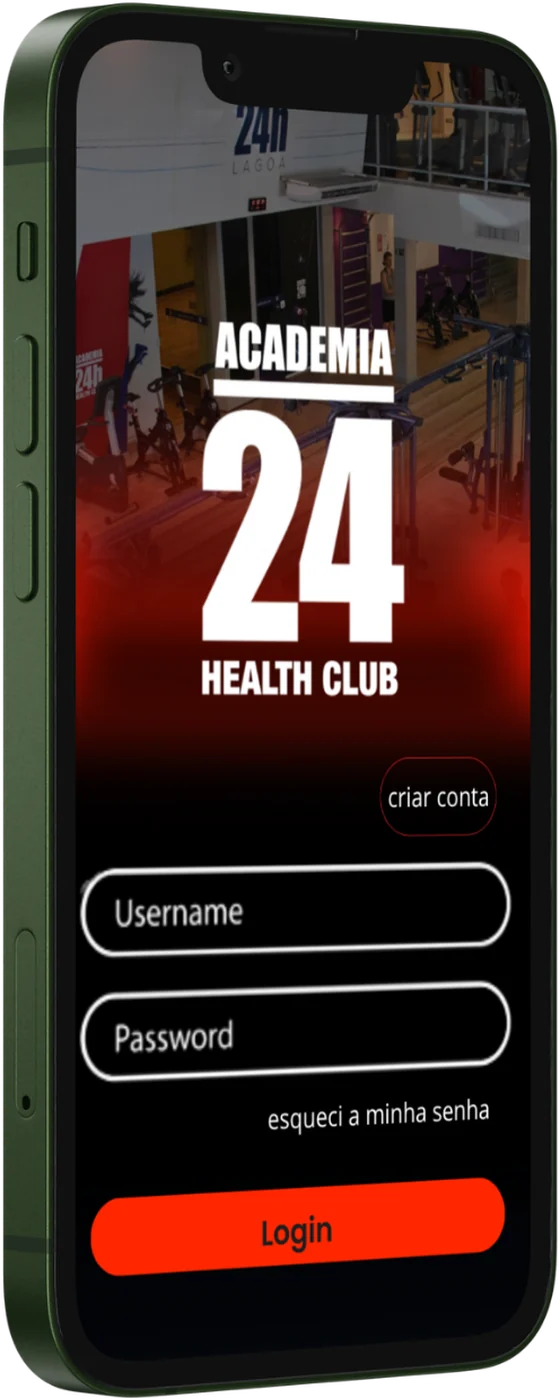 Tela de login do aplicativo com a marca Academia 24 Health Club