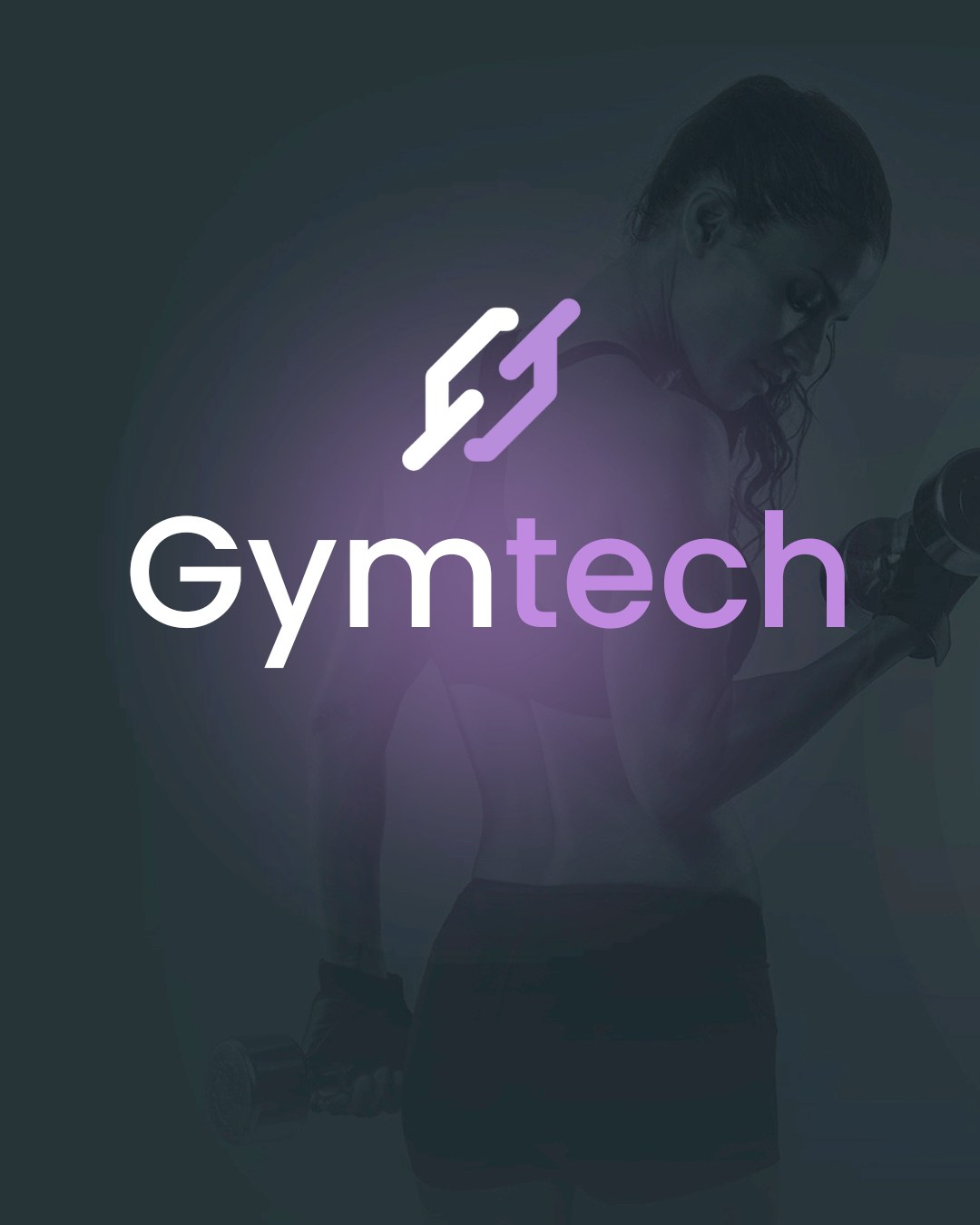 Marca Gymtech sobre foto de treino com halter
